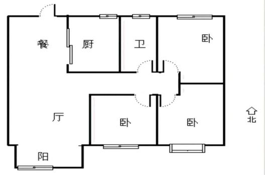 鸿坤理想尔湾3室2厅1卫户型图