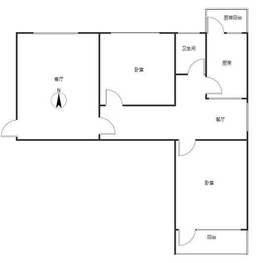 信用社小区（67处附近）2室2厅1卫户型图