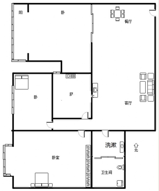 汇元新天地3室2厅1卫户型图