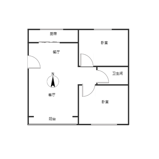 汇元学府一号2室2厅1卫户型图