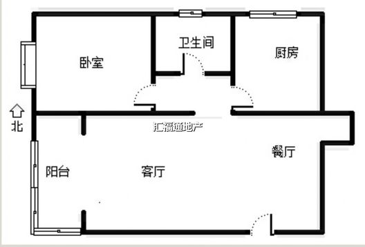 鸿坤理想湾1室2厅1卫户型图