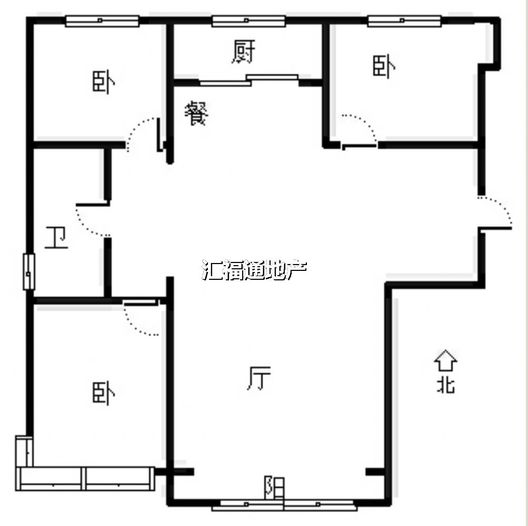 鹏渤印象城·牛津花园3室2厅1卫户型图