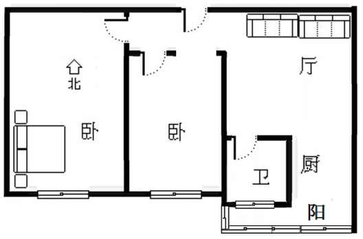 市值小区（文昌祠社区）2室1厅1卫户型图
