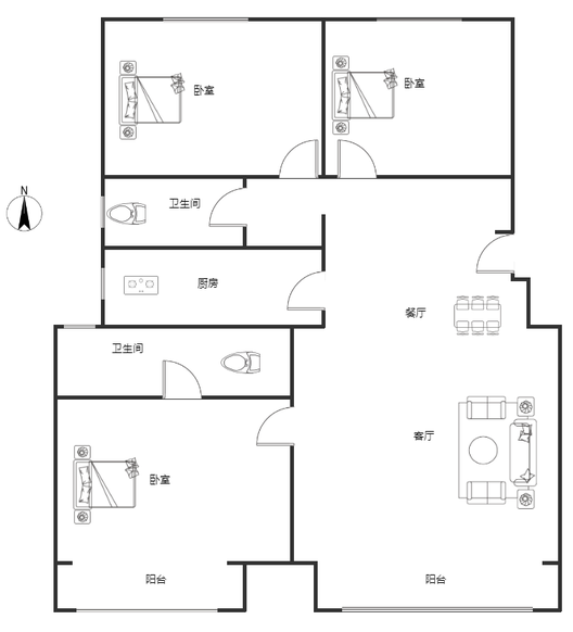 学府澜湾二期3室2厅2卫户型图