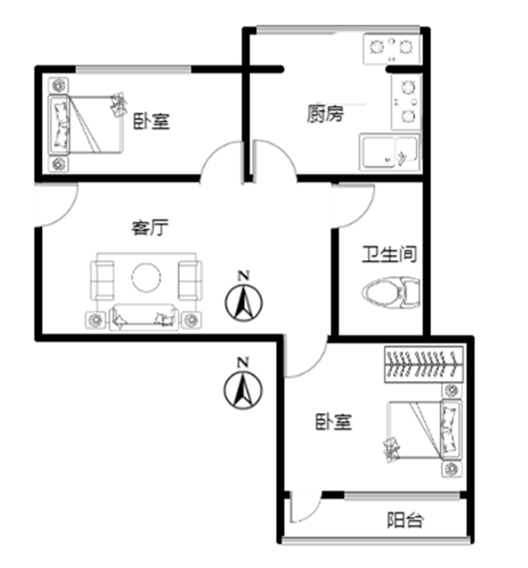 民政局小区2室1厅1卫户型图