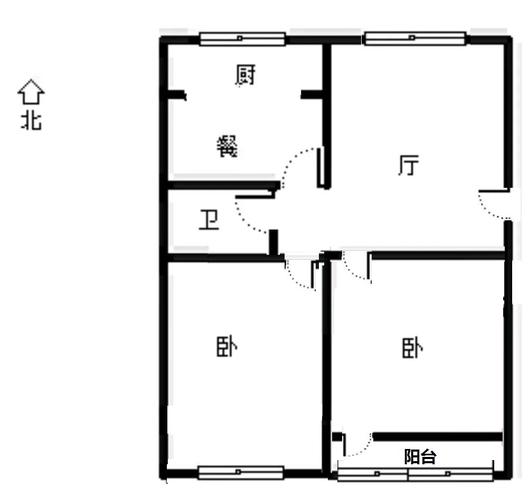 新府阳光二号院2室1厅1卫户型图