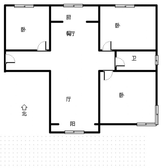 鹏渤印象城·牛津花园3室2厅1卫户型图