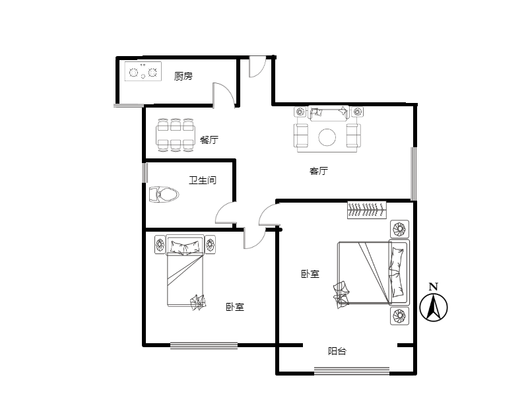 翔天万和城2室2厅1卫户型图