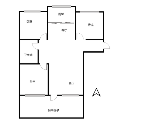 鹏渤印象城·牛津花园3室2厅1卫户型图