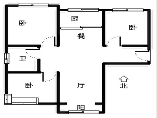 鹏渤印象城·牛津花园3室2厅1卫户型图