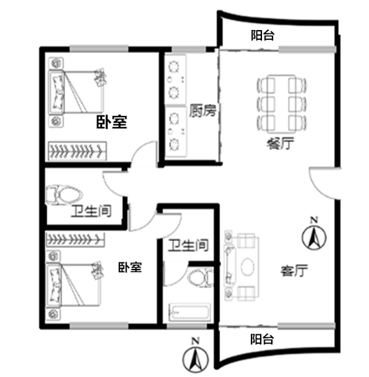 西京都高尔夫别墅2室2厅2卫户型图