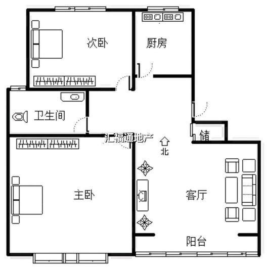 天地新城2室2厅1卫户型图