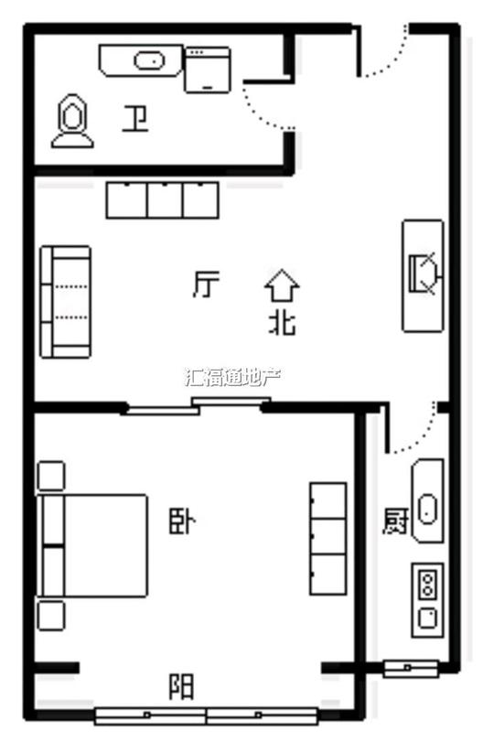 汇元上城1室1厅1卫户型图