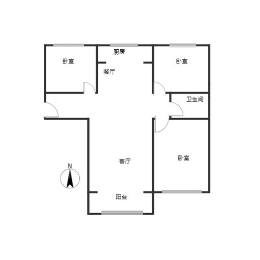 鹏渤印象城·牛津花园3室2厅1卫户型图