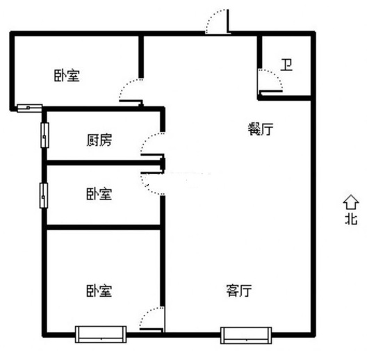 鸿坤理想湾3室2厅1卫户型图