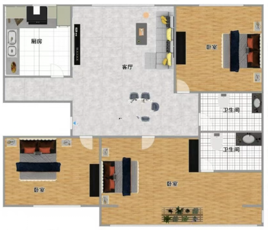 花溪渡3室2厅2卫户型图