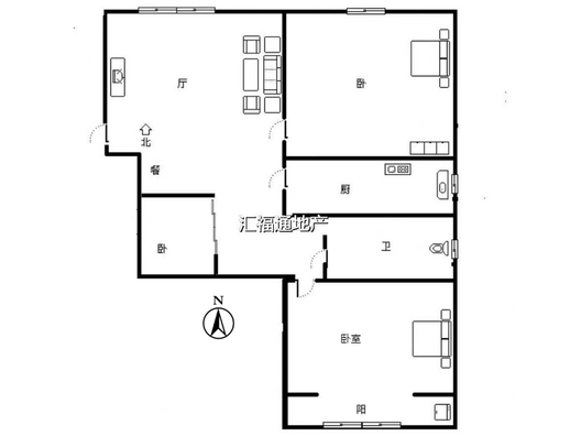 云景城3室2厅1卫户型图