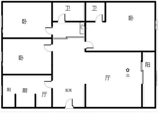 华阳公寓3室2厅2卫户型图