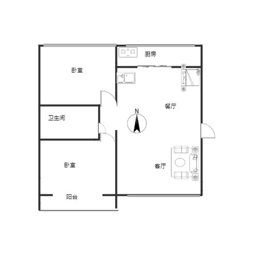 联合小区四号院2室2厅1卫户型图