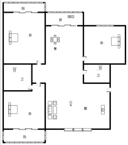 绿茵家园3室2厅2卫户型图