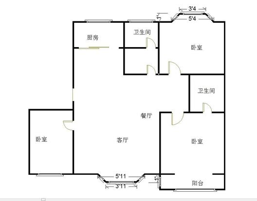 名流枫景洋房3室2厅2卫户型图