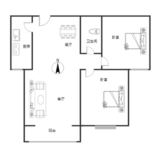 北京理想城2室2厅1卫户型图