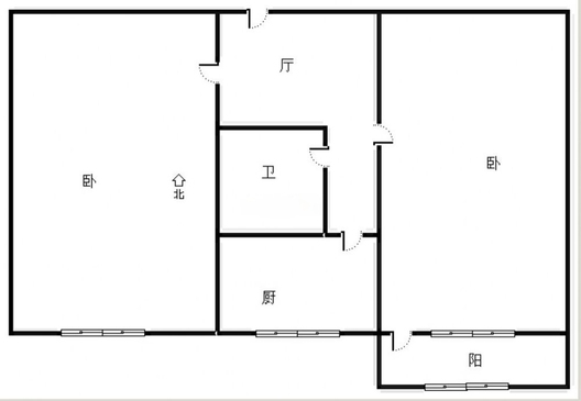 铁道部建厂局家属楼（机械总队家属院）2室1厅1卫户型图