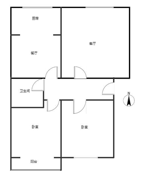 新府阳光一号院2室2厅1卫户型图