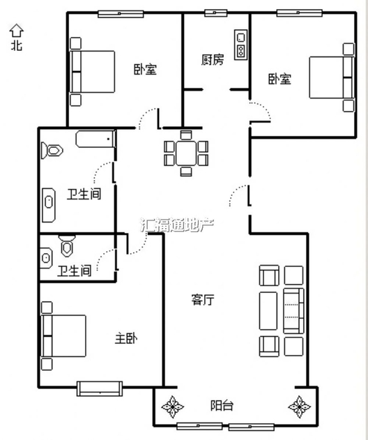 天龙小区（二期）3室2厅2卫户型图