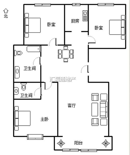 天龙小区（二期）3室2厅2卫户型图