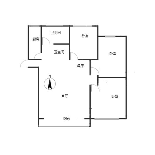 平安D区3室2厅1卫户型图