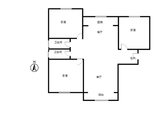鹏渤印象城（龙马路）3室2厅2卫户型图