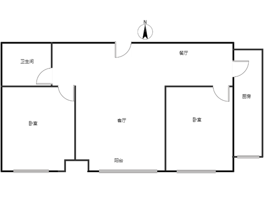鸿坤新维港2室2厅1卫户型图