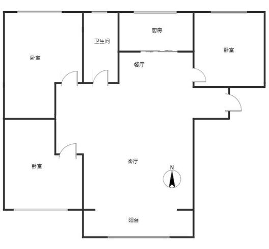 鹏渤印象城·牛津花园3室2厅1卫户型图