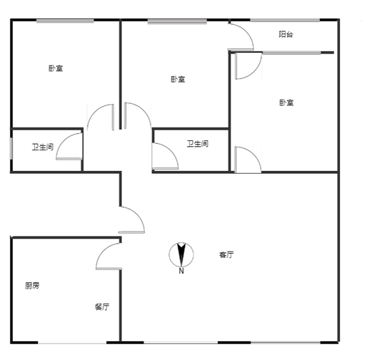 鼓楼商贸城3室2厅1卫户型图