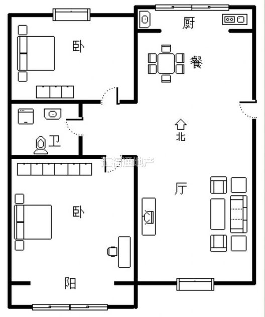 新府阳光一号院2室2厅1卫户型图