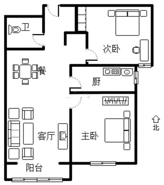 鹏渤印象城·牛津花园2室2厅1卫户型图