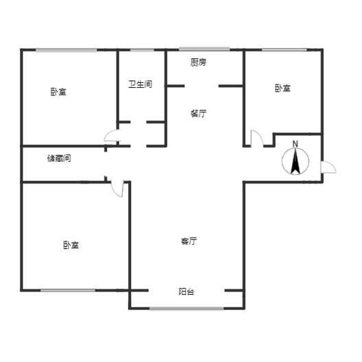 鹏渤印象城（龙马路）3室2厅1卫户型图