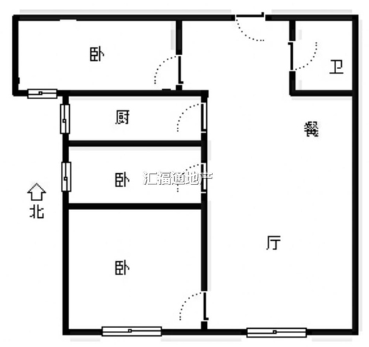 高铁新干线3室2厅1卫户型图