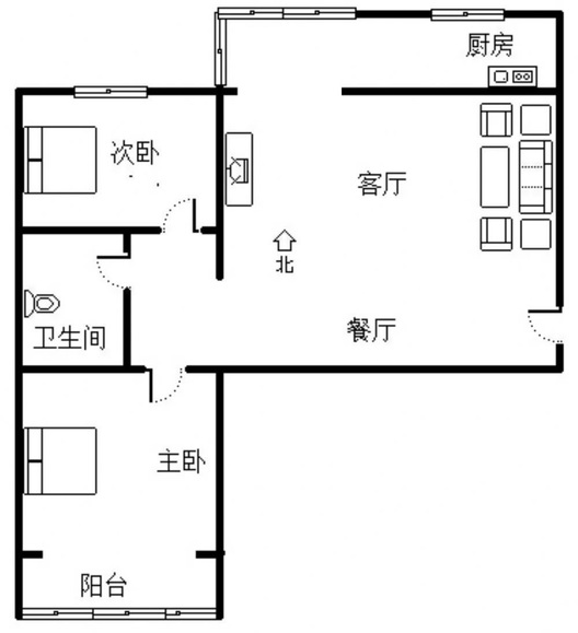 联合七号院2室2厅1卫户型图