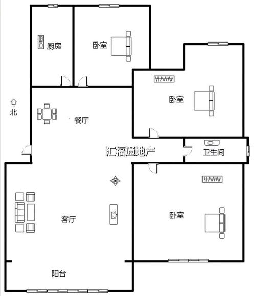 军欣家园3室2厅1卫户型图