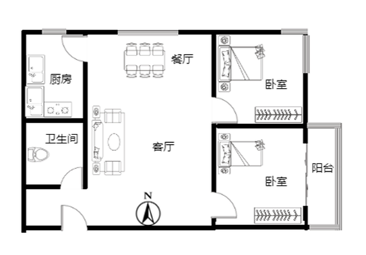 翔天万和城2室2厅1卫户型图