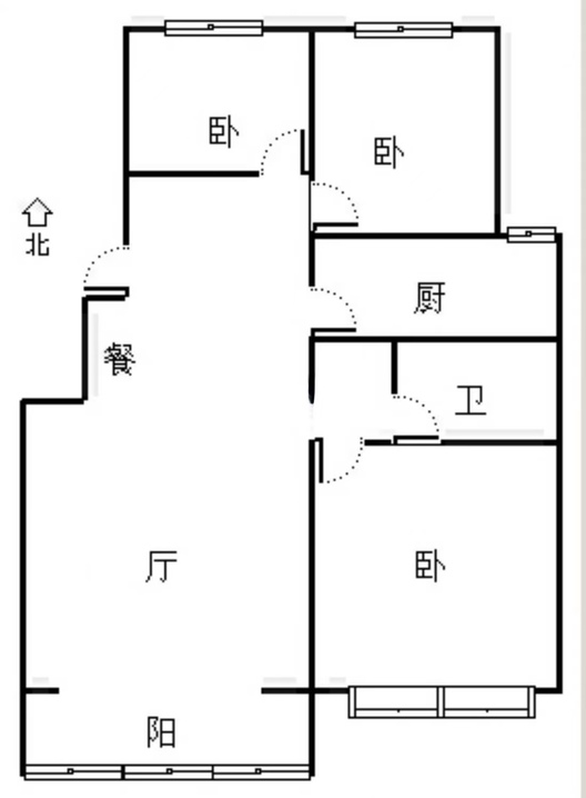 鸿坤理想湾3室2厅1卫户型图