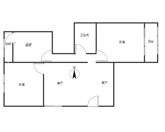 涿州铁路住宅小区2室2厅1卫户型图