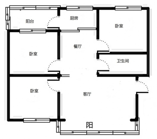 联合小区四号院3室2厅1卫户型图