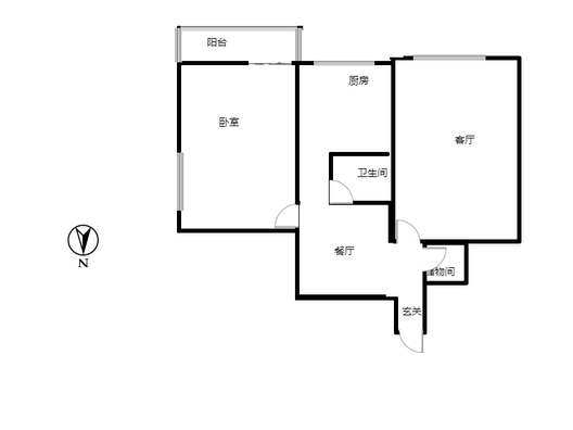 保定第二中心医院住宅小区1室2厅1卫户型图