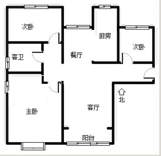鸿坤理想湾3室2厅1卫户型图