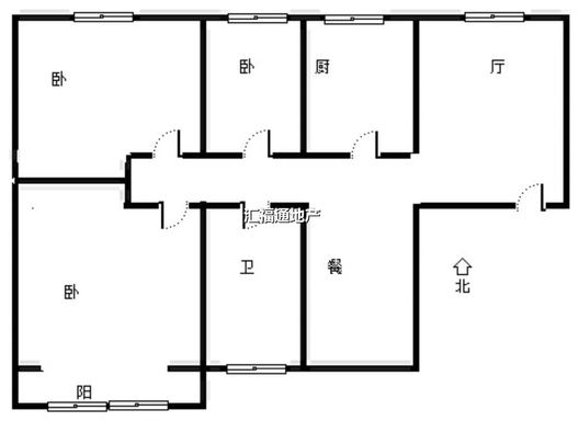 联合一号院3室2厅1卫户型图