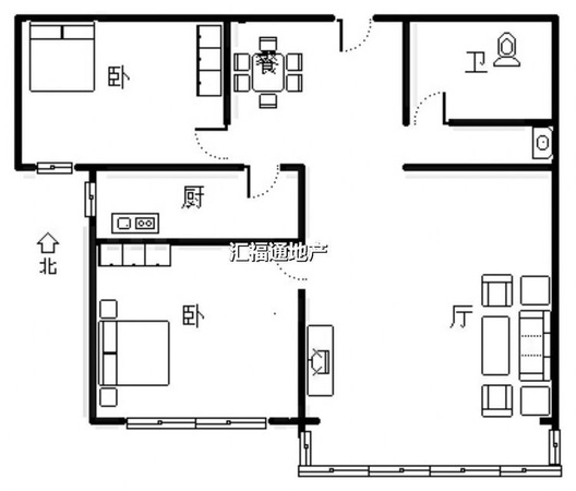 平安D区2室2厅1卫户型图