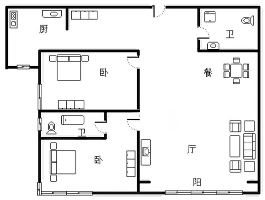 君临天下御景园2室2厅2卫户型图